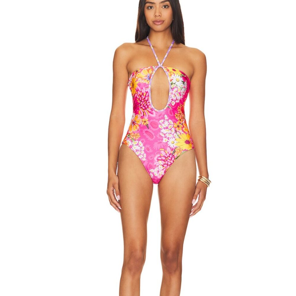 Agua Bendita Pink & Yellow Floral One-Piece Swimsuit